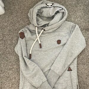 Naketano Light Gray Cowl Neck Sweater with Brown Accents